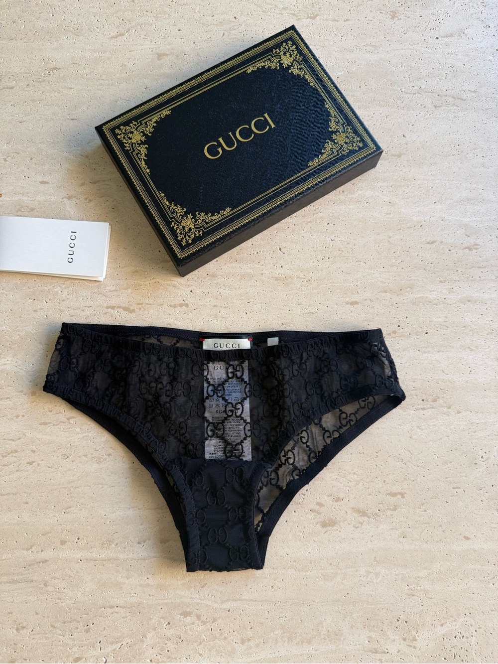 NWT Gucci Embroidered GG Logo Black Tulle Lingerie Set Sz/ S - Picture 16 of 16